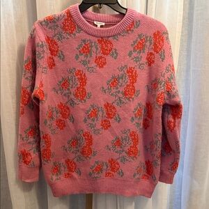 Floral Knit Sweater - Pink and Red